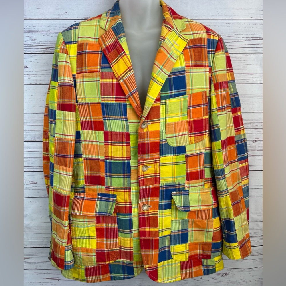 Polo Ralph Lauren Vintage Patchwork Madras Blazer Rainbow Plaid Men's Sz Medium